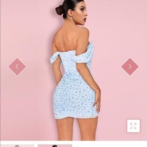 Blue floral dress off the shoulder